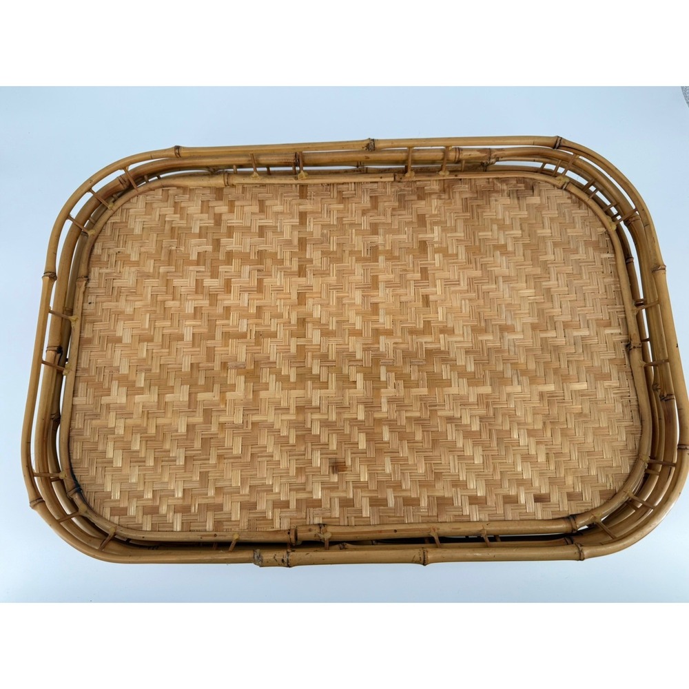Set of 6 Vintage Bamboo Wicker Rattan Serving Trays Mid Century Japanese Wares - Picture 12 of 16